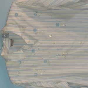 NWT Nappa Valley Brand White Blue Tan Stripe Oxford Top Plus Size 2x 3x